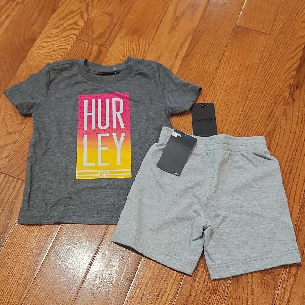 New Hurley Charcoal Tee and Grey Shorts Set, Size 2T